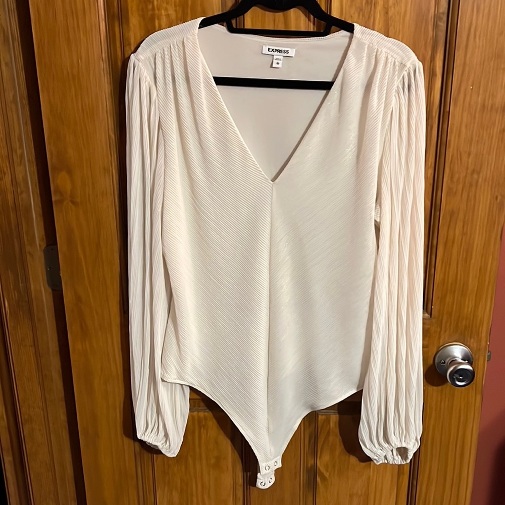 Express off-white shimmer bodysuit